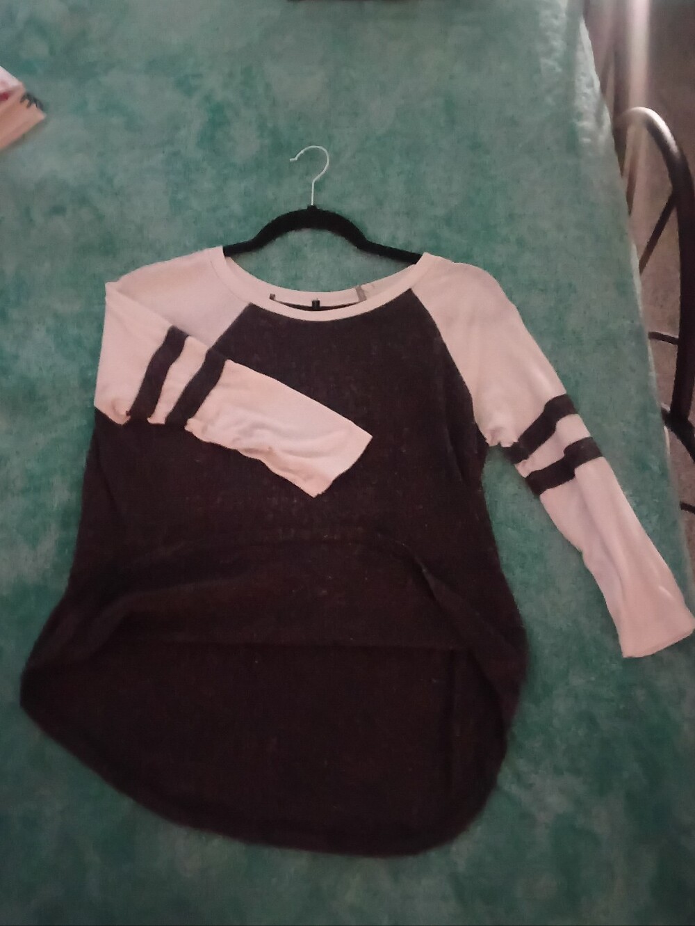 Striped Sleeve Raglan Top in Black and White